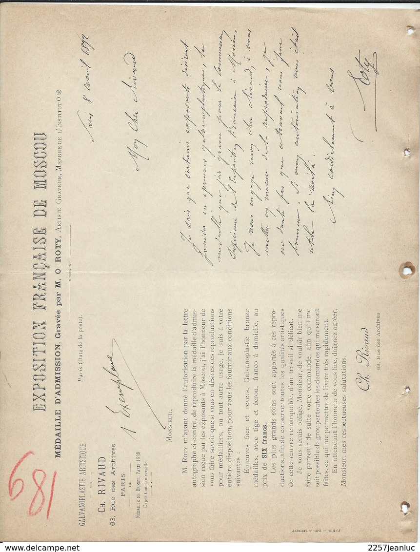Paris  1892  - Exposition De Moscou Pub Médaille Gravée Par M O Roty - 1800 – 1899