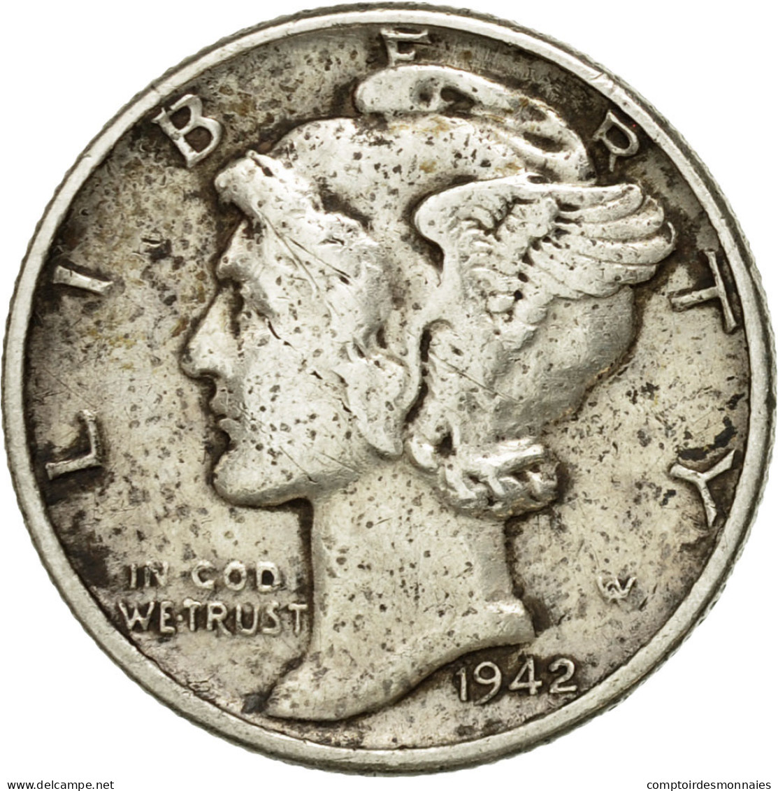 Monnaie, États-Unis, Mercury Dime, Dime, 1942, U.S. Mint, Philadelphie, TB+ - 1916-1945: Mercury