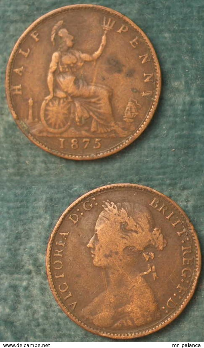 M_p> Gran Bretagna Half Penny 1875 Bella Conservazione - C. 1/2 Penny