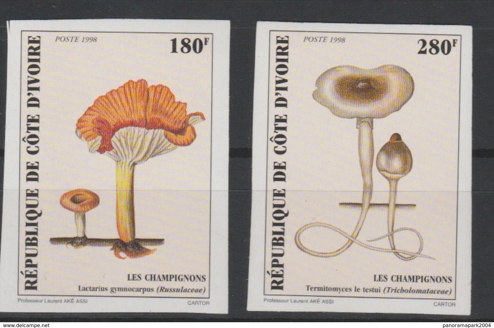 Côte D'Ivoire Ivory Coast 1998 IMPERF NON DENTELES Champignons Mushrooms Pilze MNH** - Paddestoelen