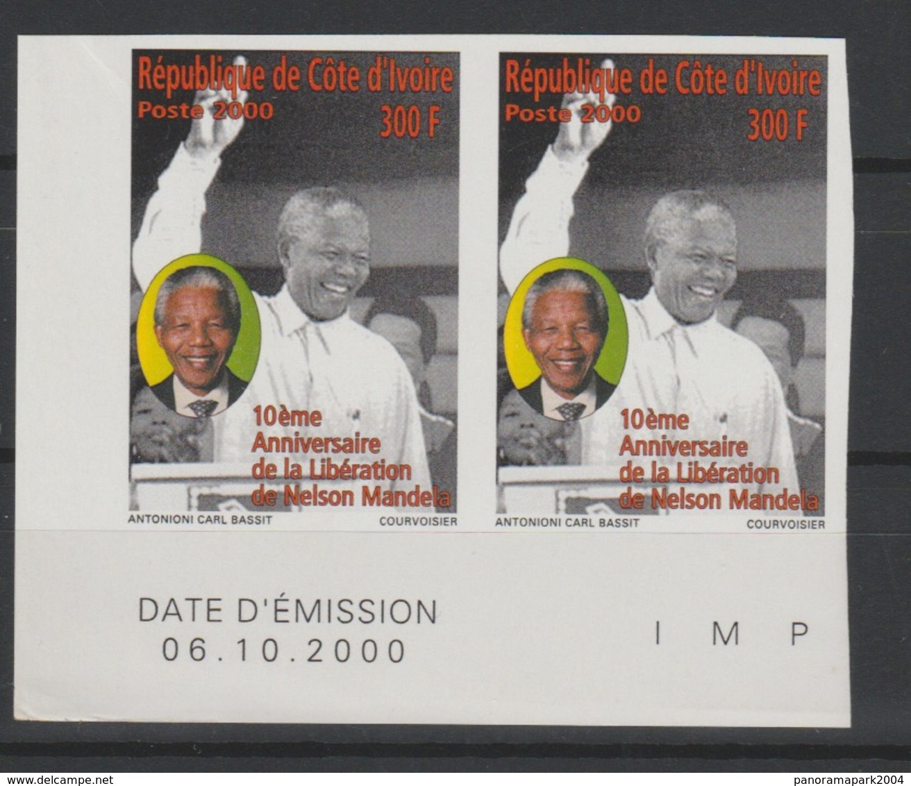 Côte D'Ivoire Ivory Coast 2000 IMPERF NON DENTELES Nelson Mandela Madiba Coin Daté Date PAIRE MNH** - Andere & Zonder Classificatie