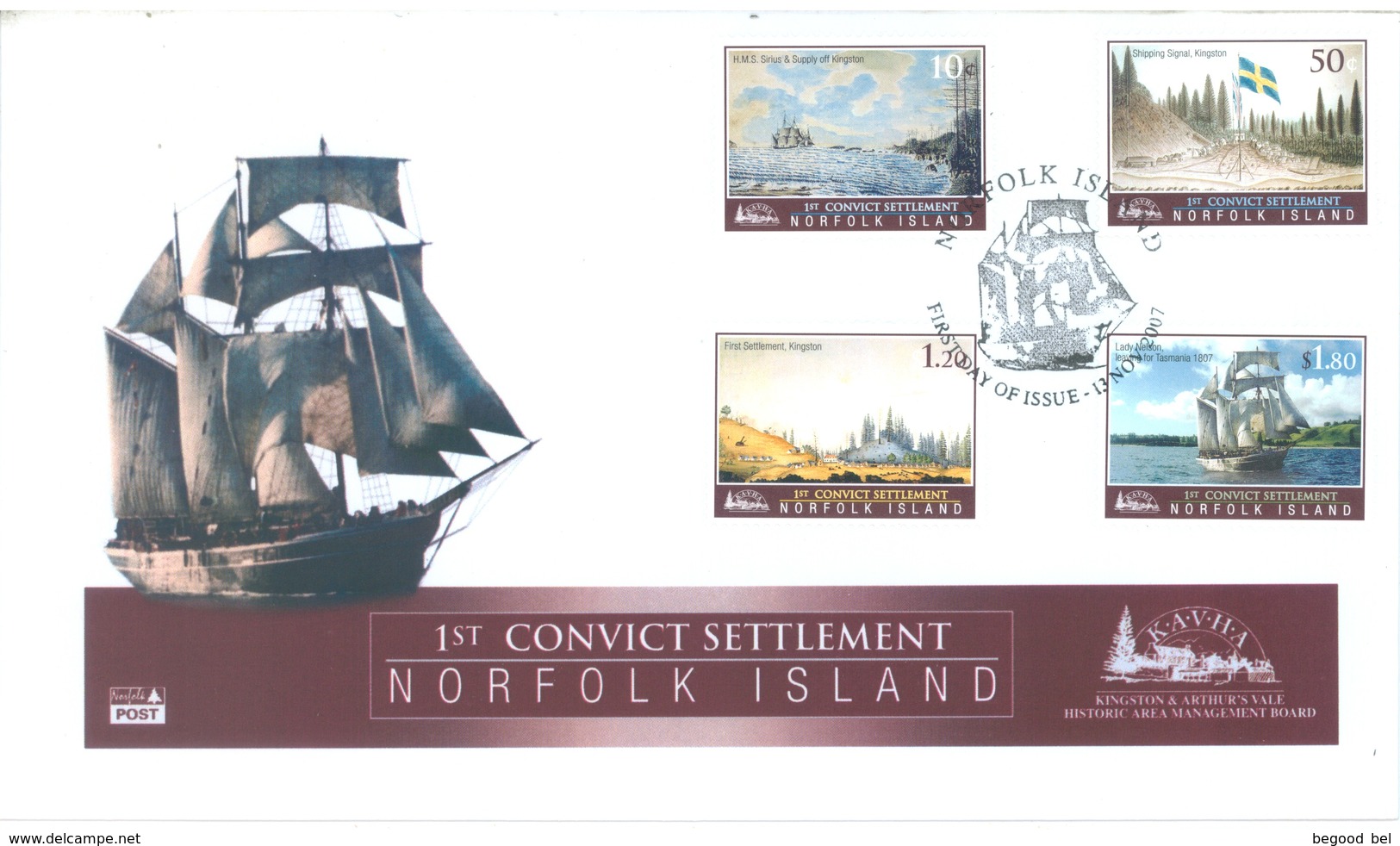 NORFOLK ISLAND - FDC - 13.11.2007 - 1st CONVICT SETTLEMENT VESSEL  - Yv 933-936 - Lot 17565 - Ile Norfolk