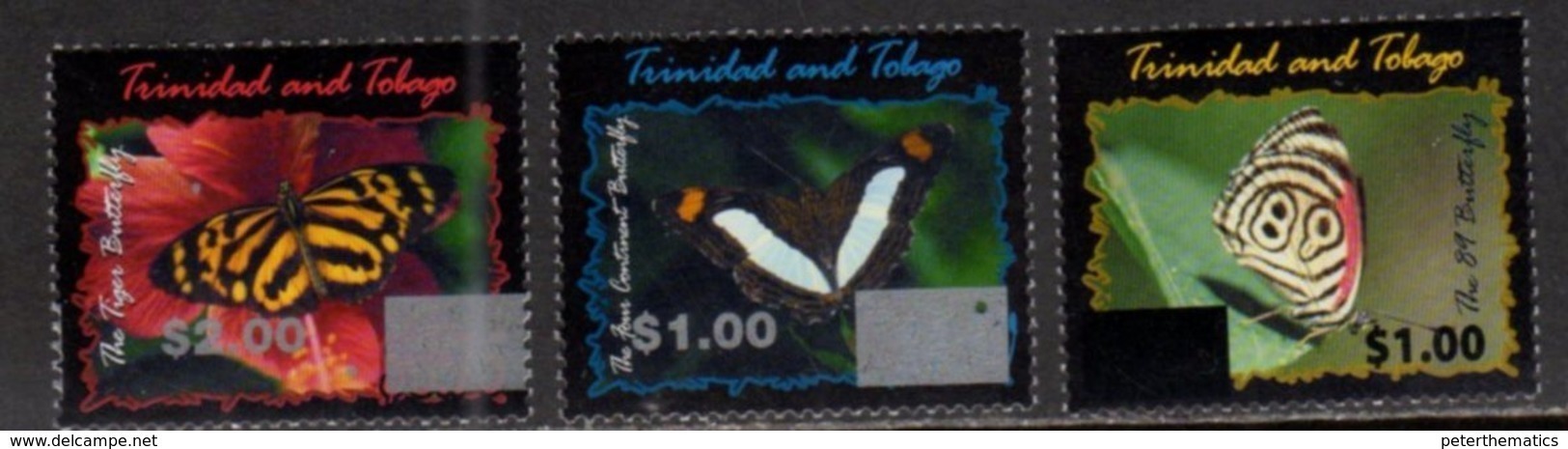 TRINIDAD AND TOBAGO, 2017, MNH, BUTTERFLIES,  OVERPRINTS, 3v , SCARCE - Butterflies