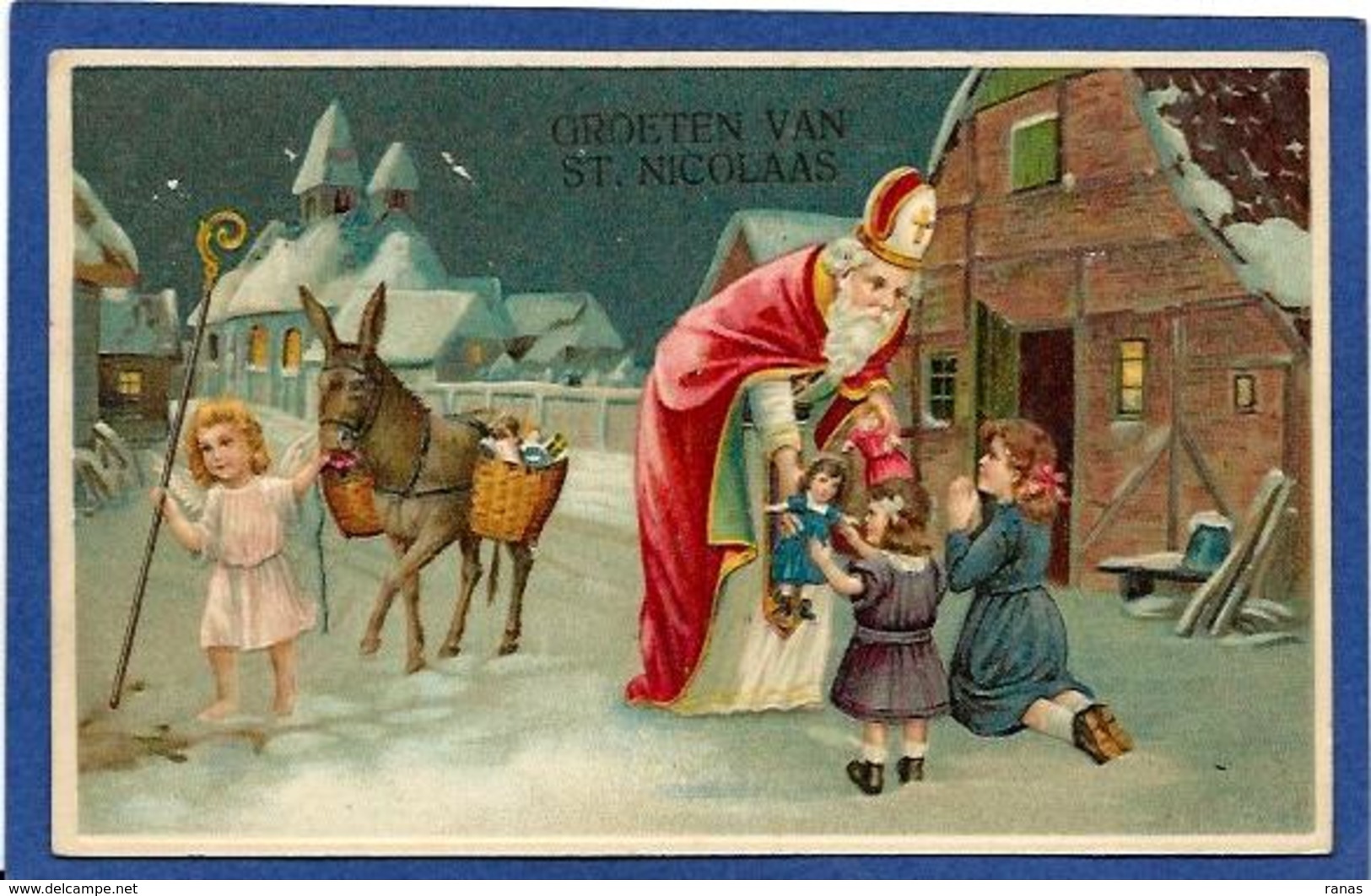 CPA Saint Nicolas Père Noël Santa Claus Angelot Circulé Gaufré Ane - Saint-Nicholas Day