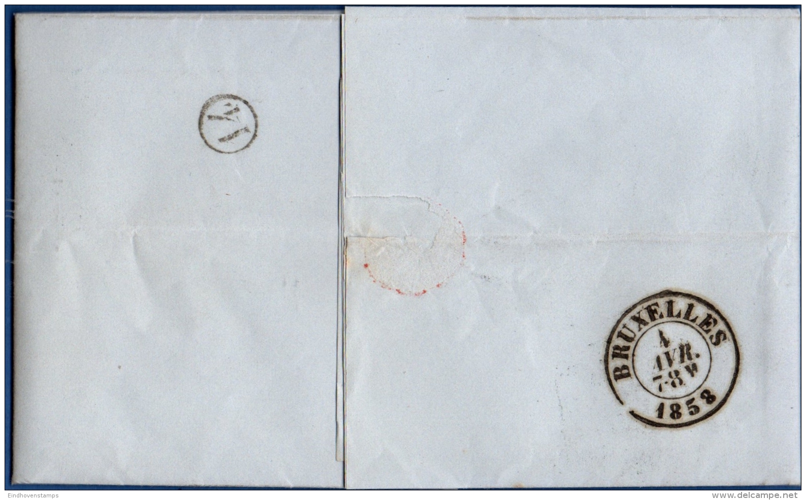 Belgium, 1851  20c Leopold Medaillon Imperf  WM.on Letter From Anvers, 3 Avr 1858 To Brussels, Mailman Chop 14 - 1849-1865 Médaillons (Autres)