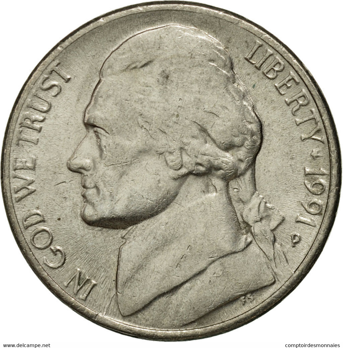 Monnaie, États-Unis, Jefferson Nickel, 5 Cents, 1991, U.S. Mint, Philadelphie - 1938-…: Jefferson