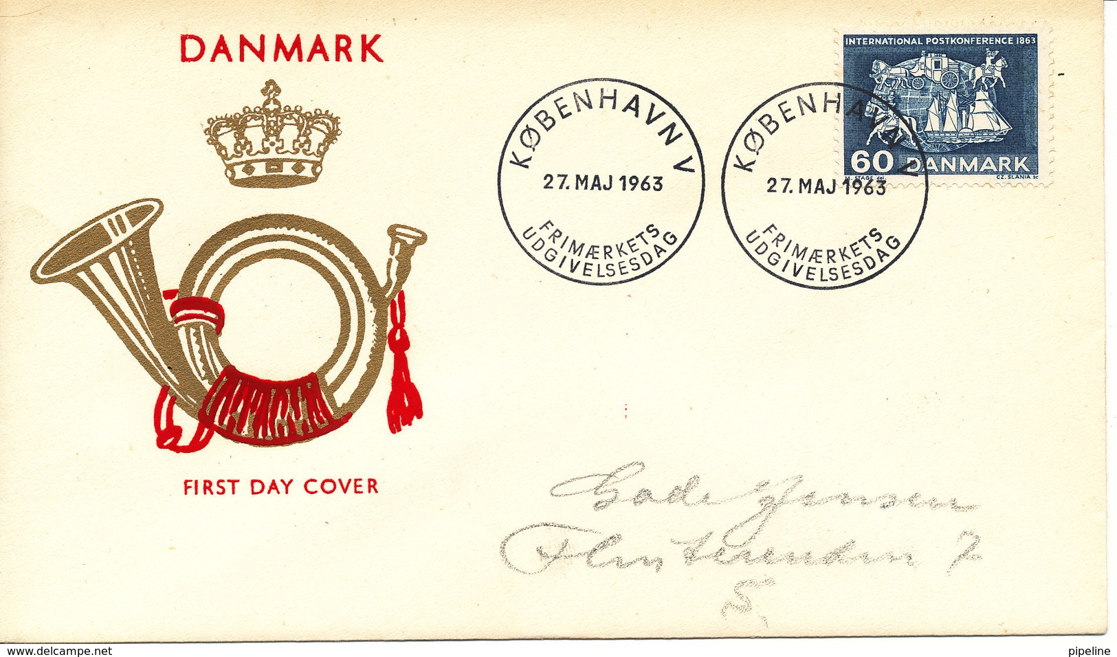 Denmark FDC 27-5-1963 100th Anniversary UPU Congress In Paris 1863 With Cachet And Address (Lumogen) - U.P.U.