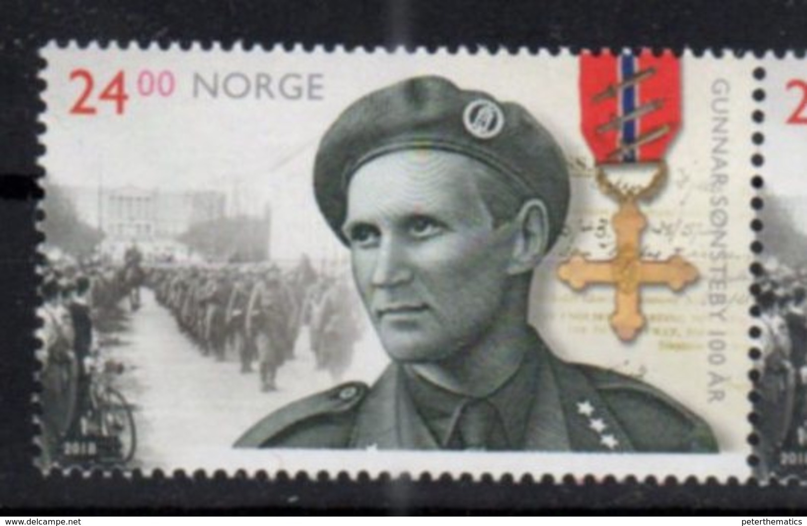 NORWAY, 2018, MNH, WWII, RESISTANCE, GUNNAR SONSTEBY, MILITARY, MEDALS, BICYCLES,1v - 2. Weltkrieg