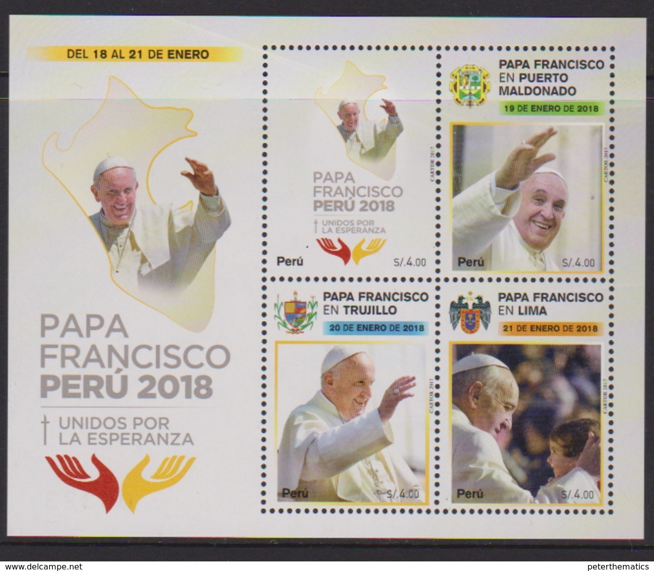 PERU, 2017, MNH, POPES, POPE FRANCIS, POPE VISIT TO PERU,  S/SHEET - Popes