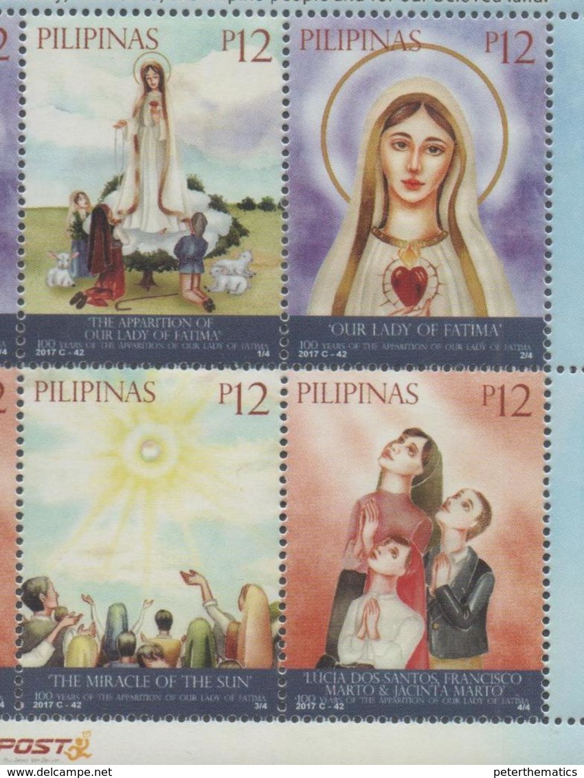 PHILIPPINES, 2017, MNH, CHRISTIANITY, APPARITION OF LADY FATIMA, 4v - Cristianismo