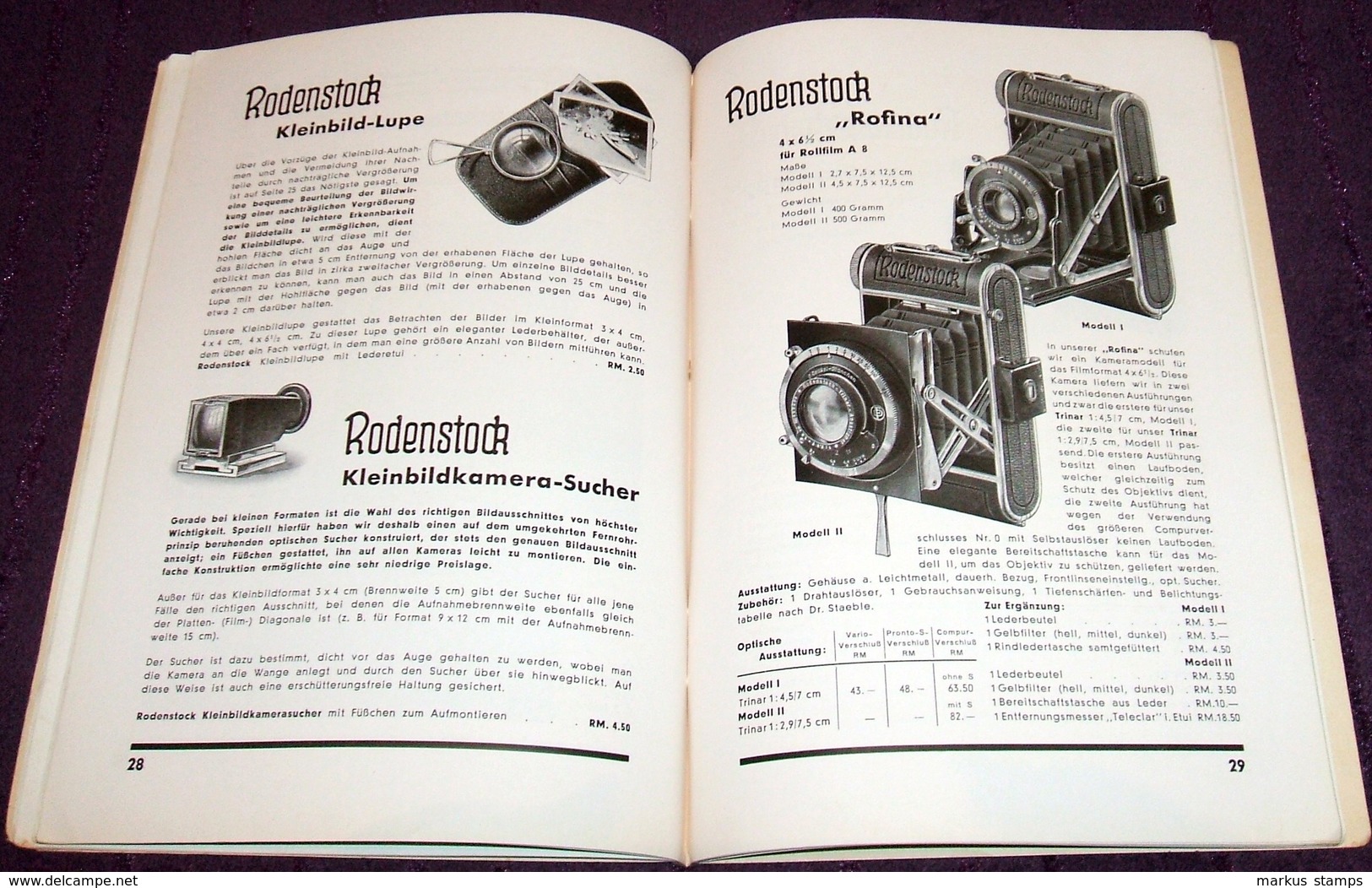 1935 Rodenstock kameras und objectives, camera & lens vintage advertising brochure