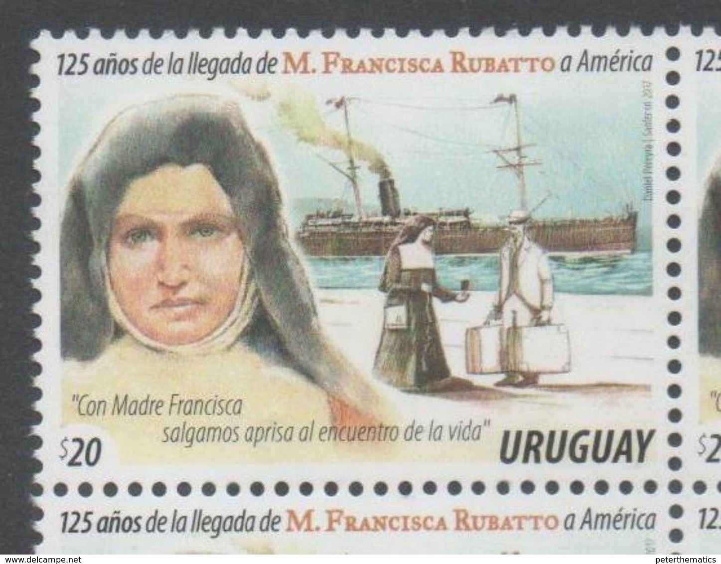 URUGUAY, 2017, MNH, ARRIVAL OF MADRE FRANCISCA RUBATO IN AMERICA, CHRISTIANITY, SHIPS ,1v - Christianity