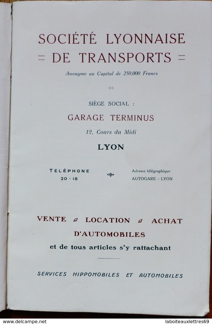 LIVRE PUBLICITAIRE SOCIETE LYONNAISE DE TRANSPORT - GARAGE TERMINUS LYON - 1911 - Advertising