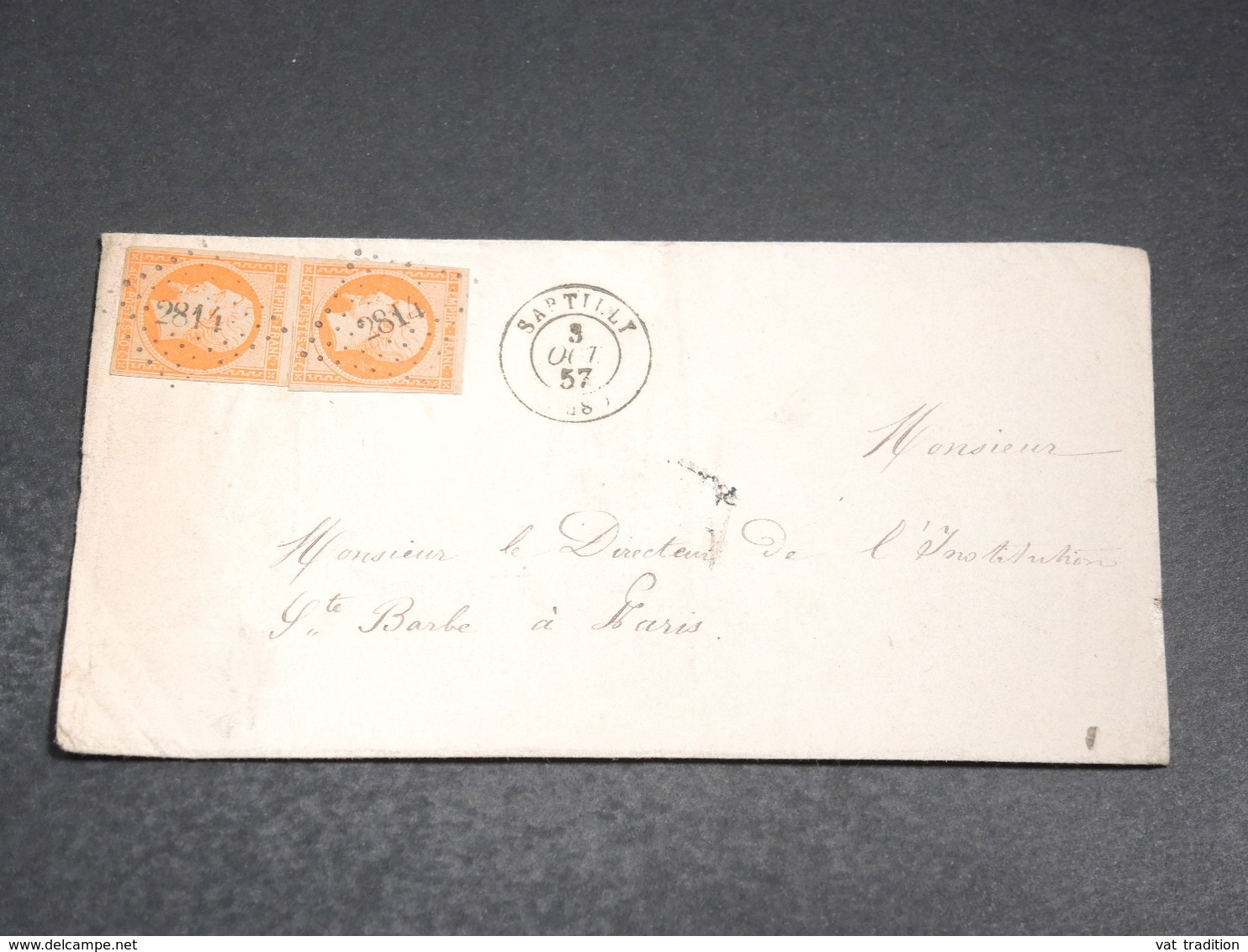 FRANCE - Enveloppe De Sartilly Pour Paris En 1857, Affranchissement 2 Napoléons 40cts - L 20237 - 1849-1876: Période Classique