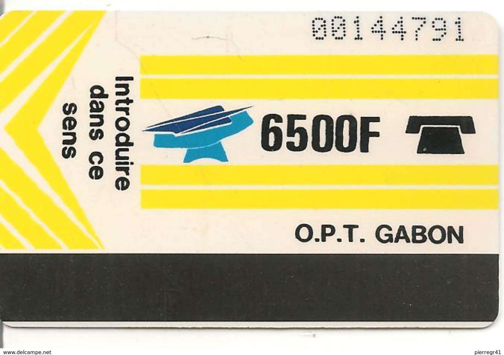 CARTE-GABON-MAGNETIQUE AUTELCA-6500F-JAUNE -R° Ecriture+Epaisse-V° BLANC-TBE - Gabon