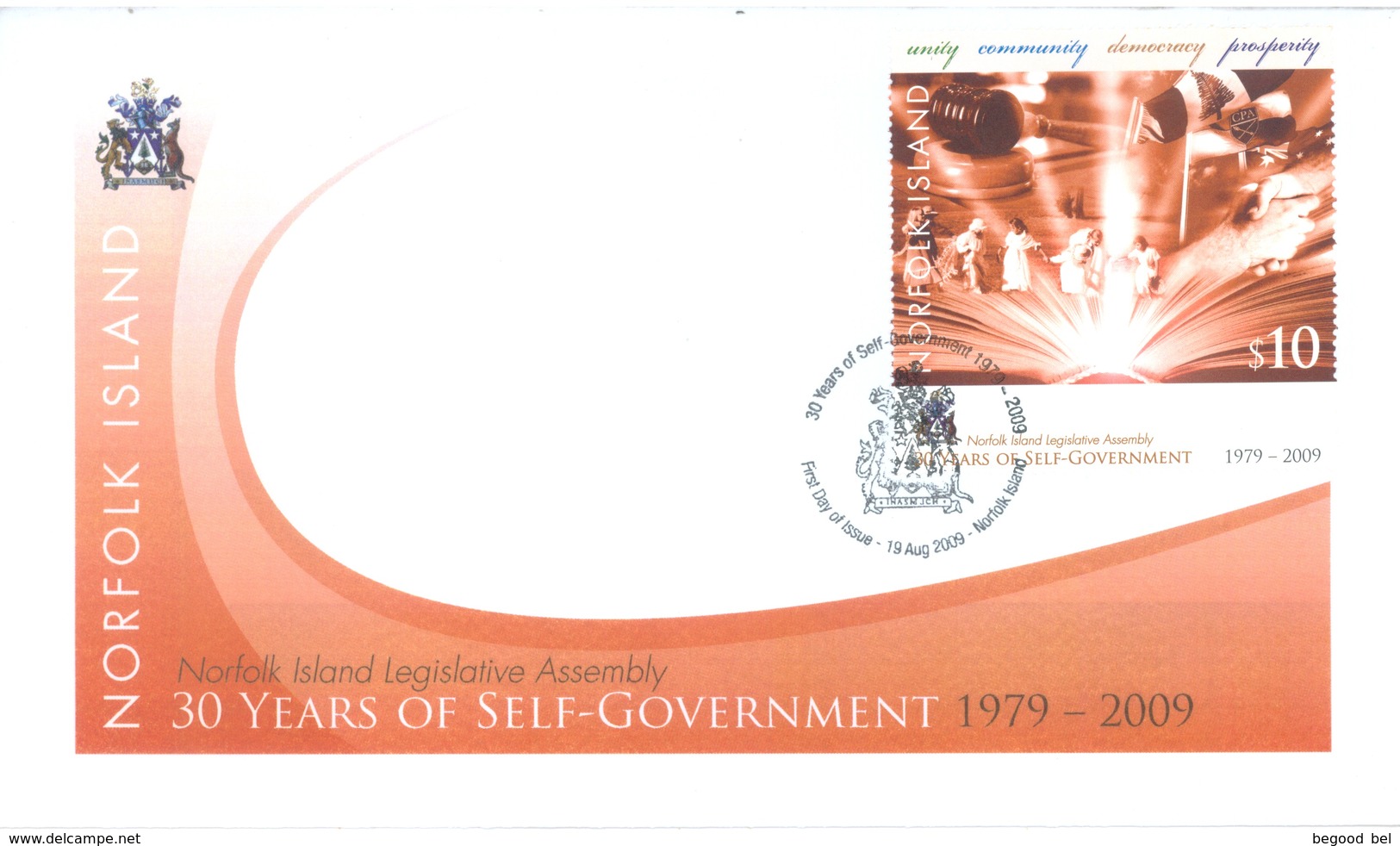 NORFOLK ISLAND - FDC - 19.8.2009 -  30 YEARS OF SELF-GOVERNMENT - Yv 1004 - Lot 17582 - Ile Norfolk