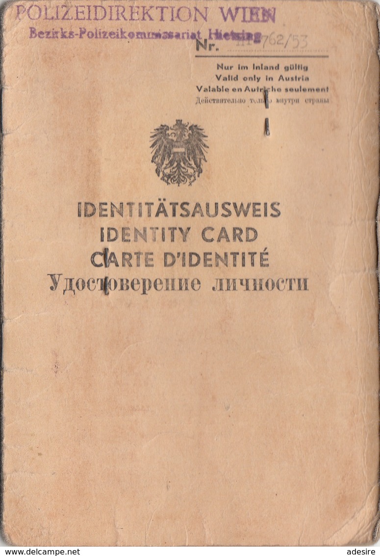ÖSTERREICH IDENTITÄTSAUSWEIS Ausgestellt 1953 - Historische Dokumente