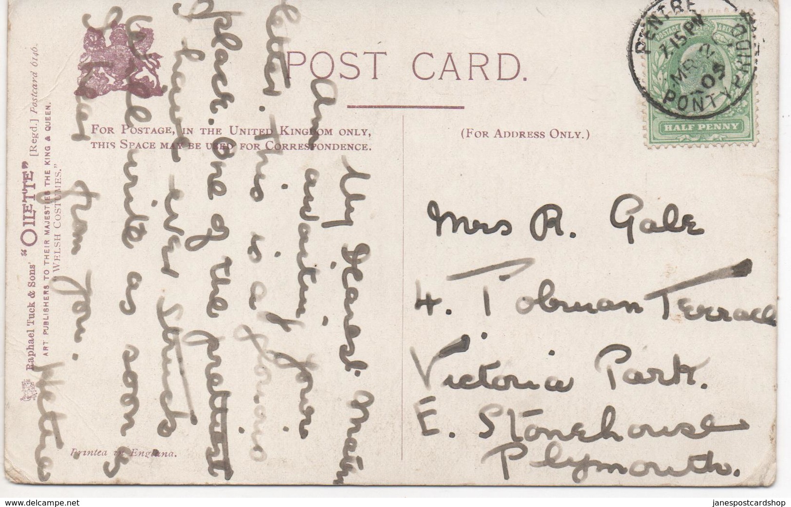 TUCKS OILETTE WELSH COSTUMES - WOMEN OF TO MARKET - With Good Pentre Pontypridd Postmark - Other & Unclassified