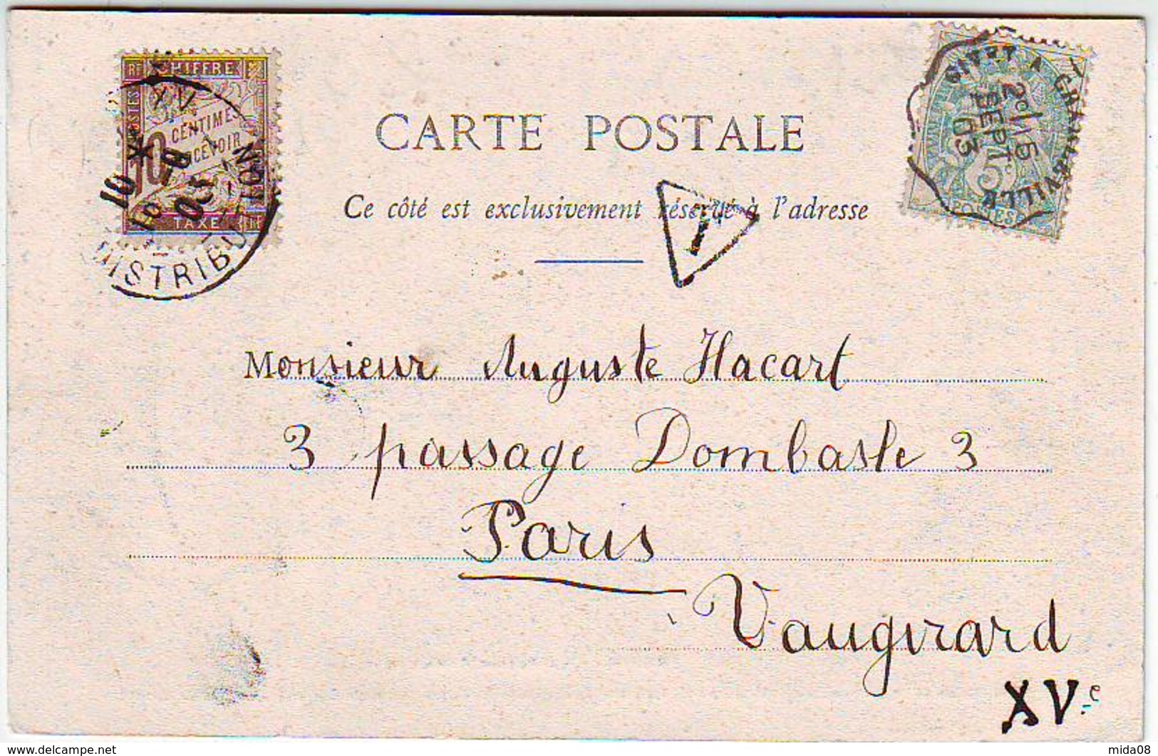 08. REVIN . VALLEE DE LA MEUSE . LA PETITE COMMUNE . Carte Taxée à 10c . Cachet Ambulant GIVET A CHARLEVILLE - Revin