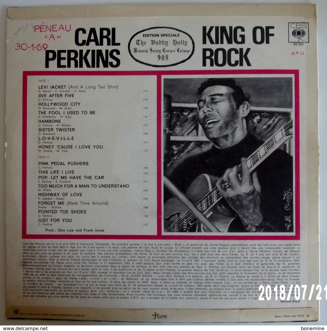 Carl Perkins , King Of Rock : Vinyle LP 33 Tours Original 1968 Biem CBS 63309 - Rock