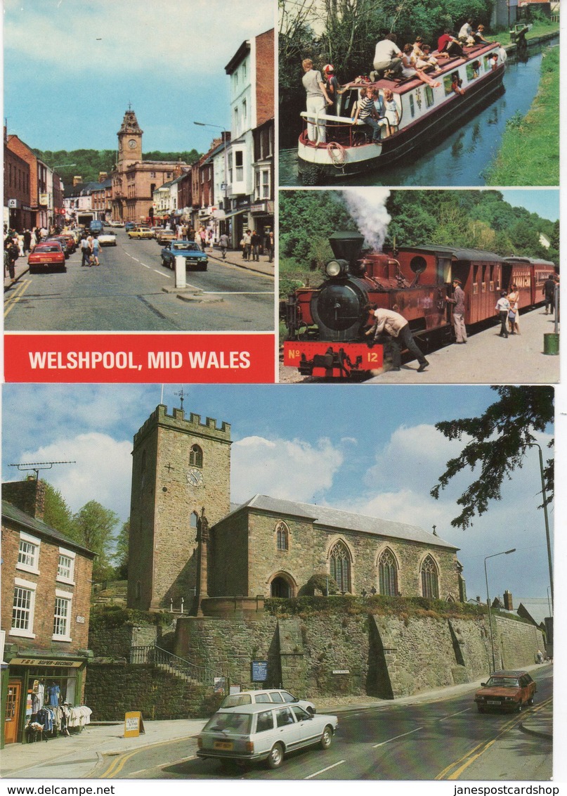 2 MODERN (GUESS 1970'S) POSTCARDS OF WELSHPOOL, CHURCH AND TRANSPORT - Montgomeryshire