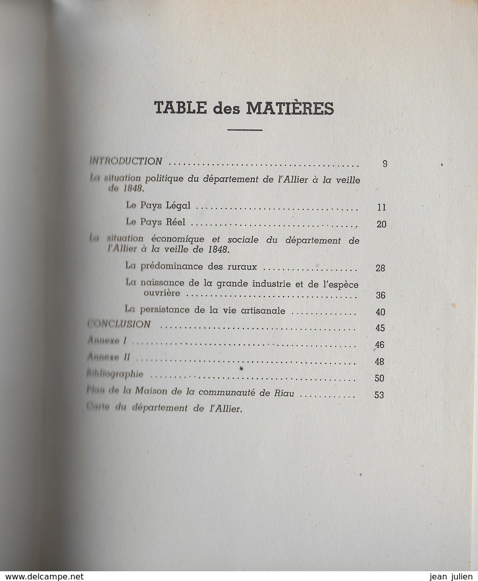 03 -  Le Département De L'Allier à La Veille De La Révolution De 48  -  Roger FOURNIER - 1948 - Bourbonnais