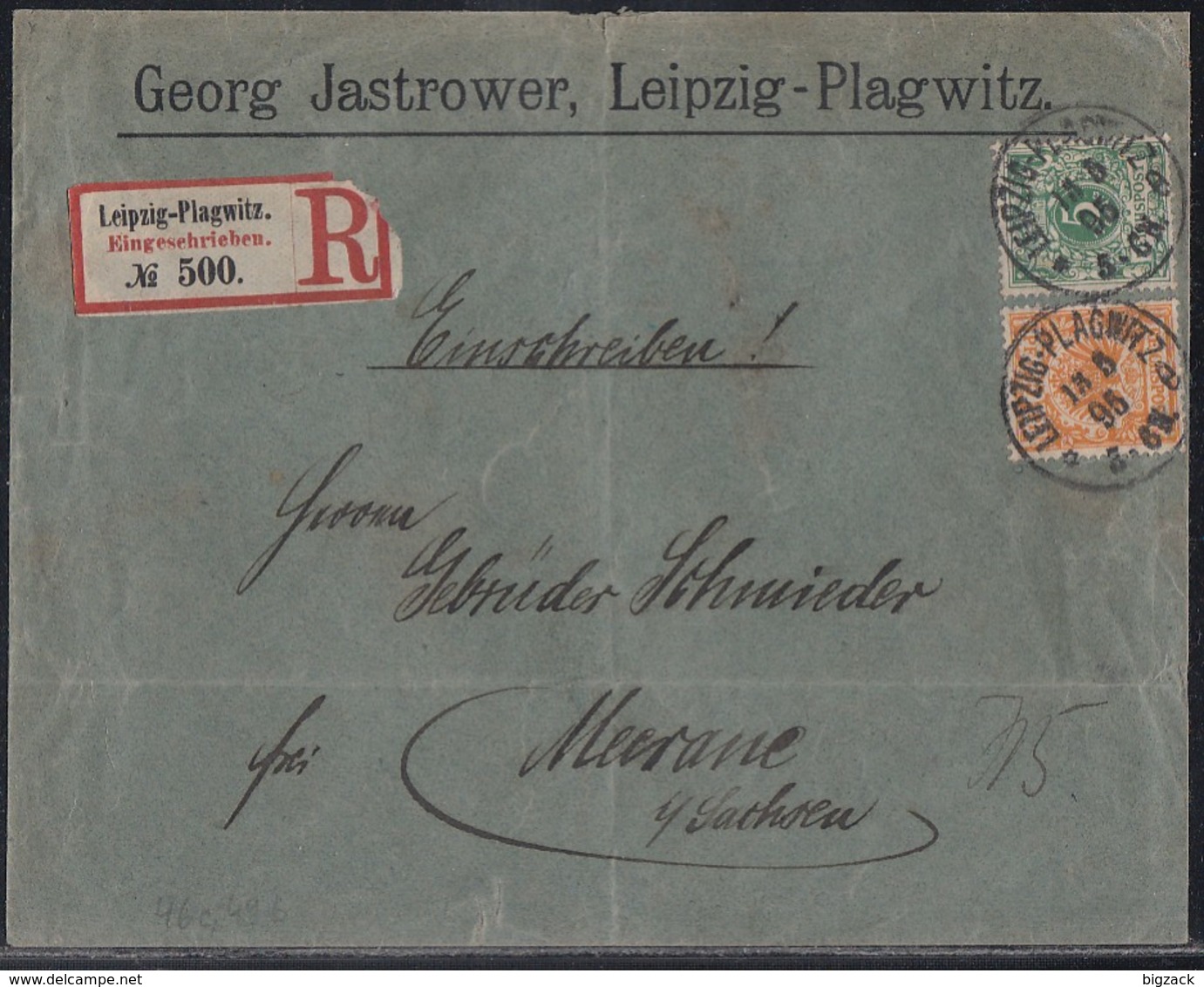 DR R-Brief Mif Minr.46c, 49b Leipzig-Plagwitz 13.5.95 Geprüft - Briefe U. Dokumente