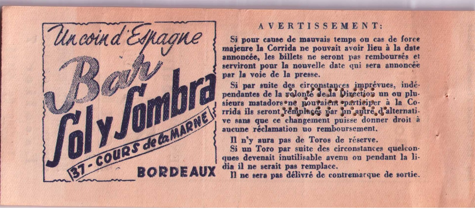 Billet De Corrida Du  30/05/1957 Arènes De BORDEAUX 33 - Scans Recto-verso - Tickets D'entrée