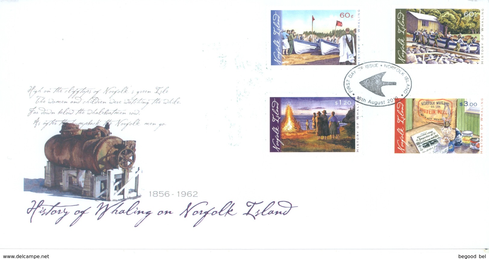 NORFOLK ISLAND - FDC - 16.8.2010 -  HISTORY OF WHALING - Yv 1024-1027 - Lot 17587 - Ile Norfolk