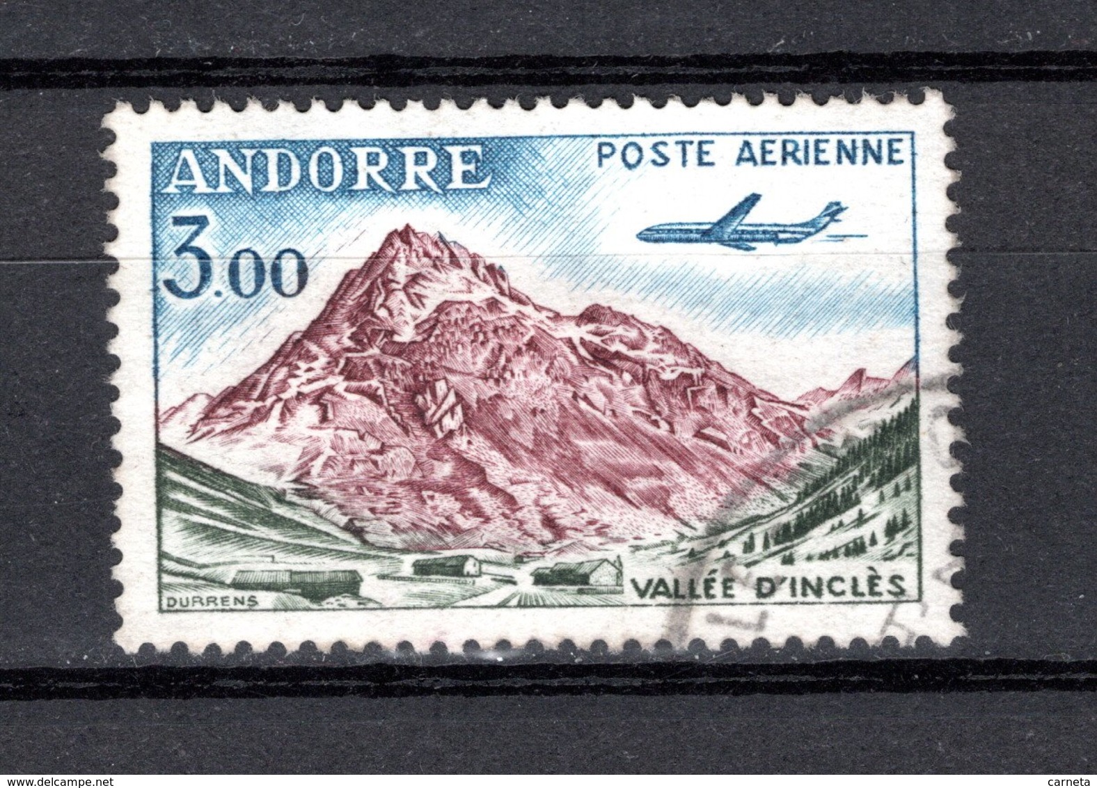 ANDORRE PA N° 6  OBLITERE  COTE 1.60€   PAYSAGE  AVION - Poste Aérienne