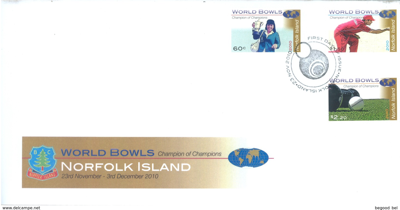 NORFOLK ISLAND - FDC - 23.11.2010 - WORLD BOWLS  - Yv 1032-1034 - Lot 17589 - Ile Norfolk