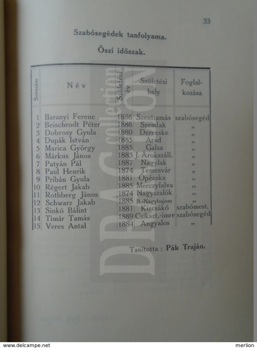 DC35.6  Értesítő  az aradi m.kir. áll. fa és fémipari iskola 1909-10 tanév -Aladár Nesnera  Arad 1910 Réthy Lipót