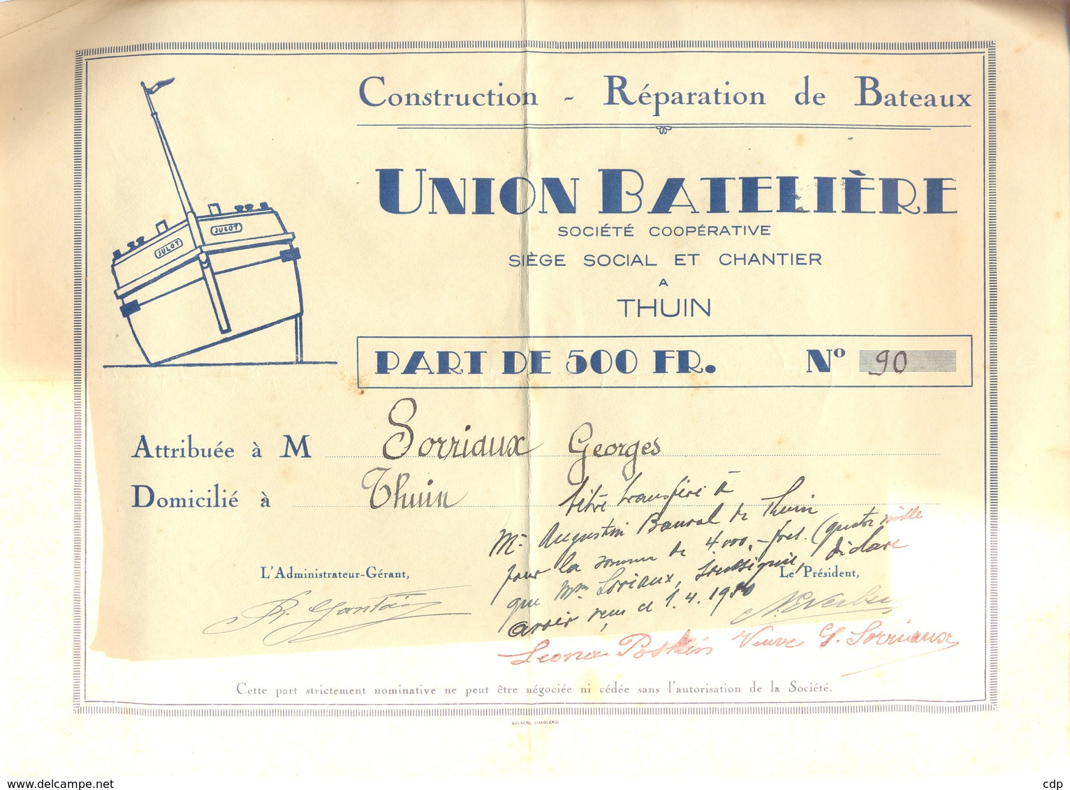 Thuin Union Batelière  1930 - Autres & Non Classés