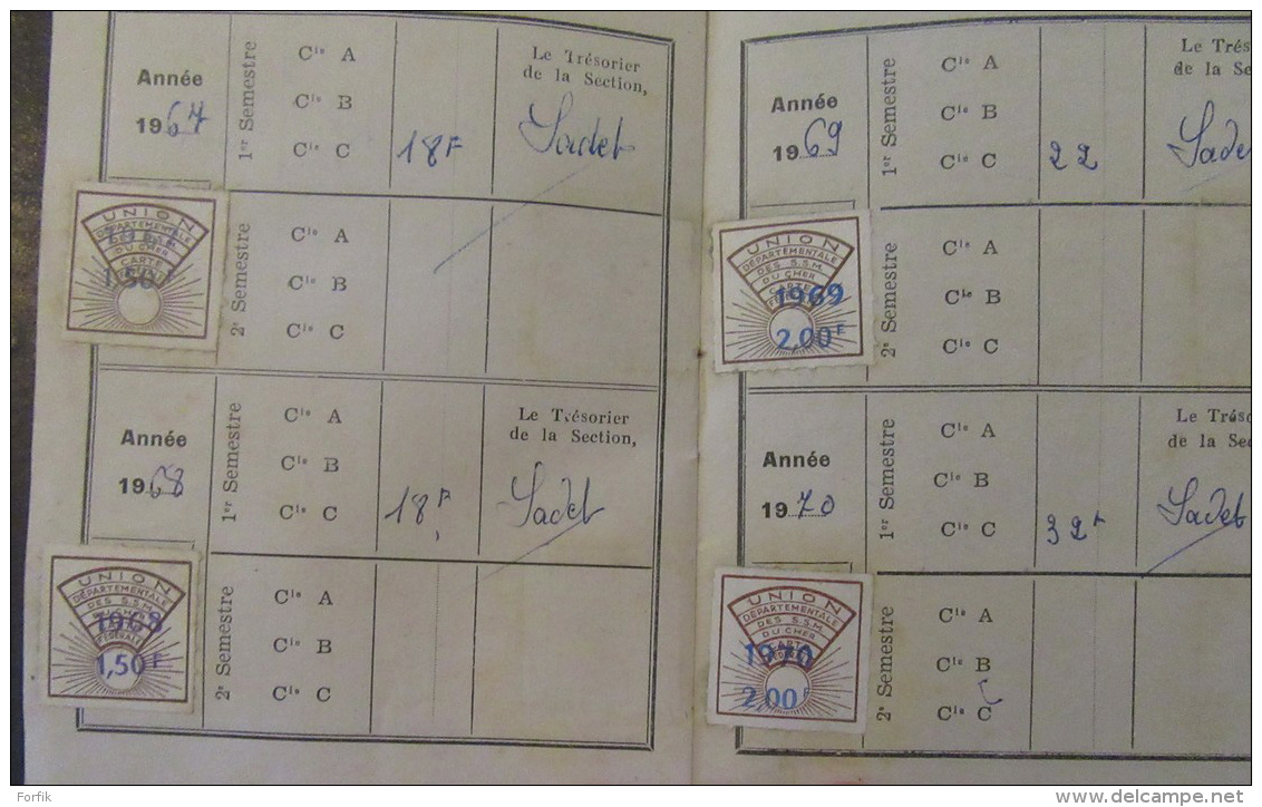 Livret de Sociétaire de la Caisse Mutualiste Chirurgicale du Cher + vignettes de cotisations - 1951 à 1970