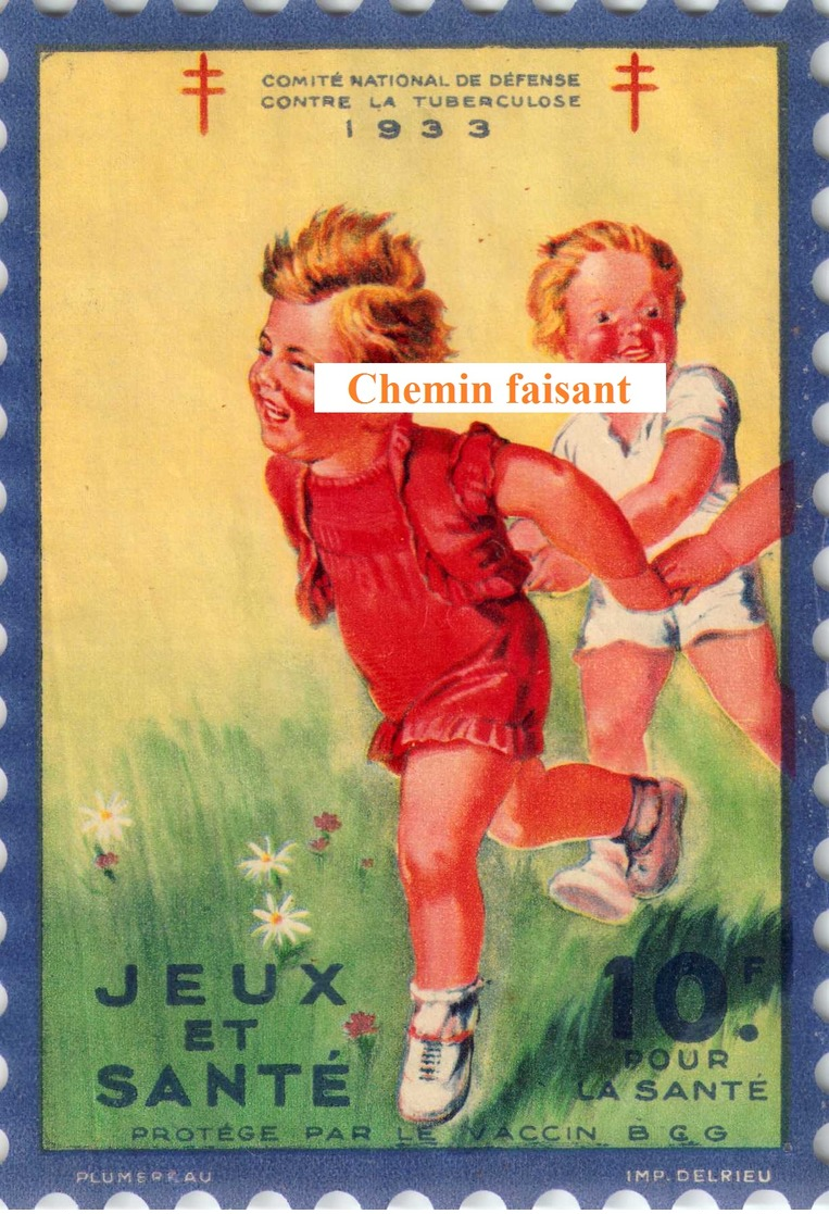 1933 Vignette + Pochette JEUX & SANTE - Comité Défense Contre La Tuberculose - Format 105 X 152 Mm - Scans Recto-verso - Antitubercolosi