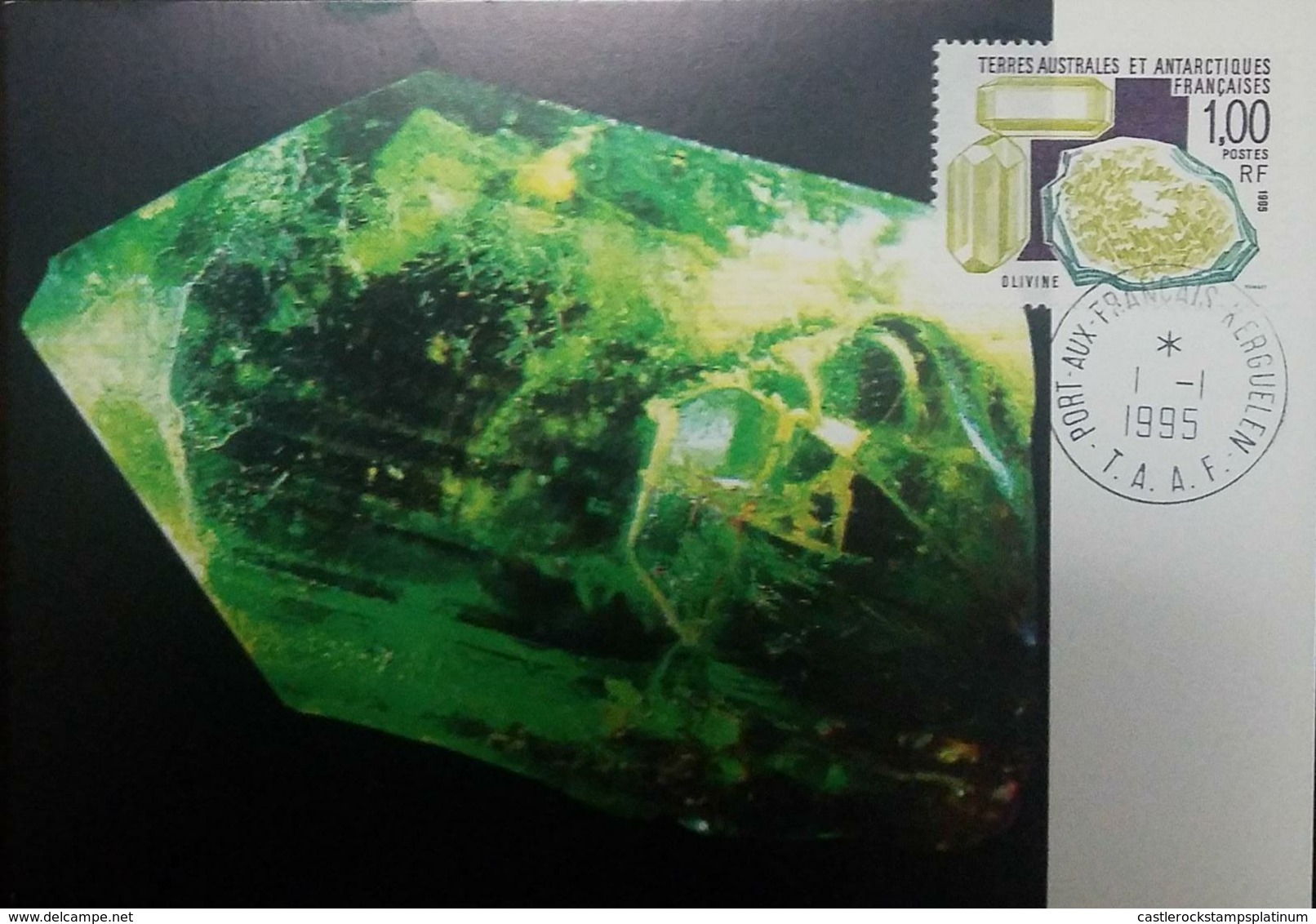 L) 1995 FRENCH SOUTHERN AND ANTARCTIC LANDS, MINERALS, OLIVINE, NATURE, MAXIMUM CARD - Unused Stamps