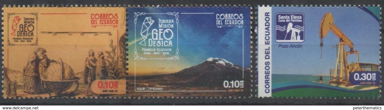 ECUADOR ,2016, MNH, GEOLOGY, SAINT ELENA CUNA OIL, DRILLING, MOUNTAINS,3v - Other & Unclassified