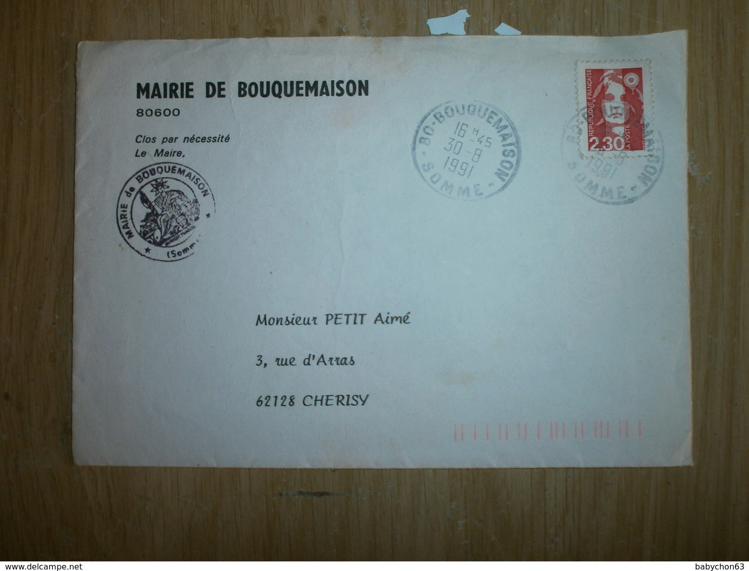 Enveloppe Mairie De BOUQUEMAISON 1991 - Other & Unclassified