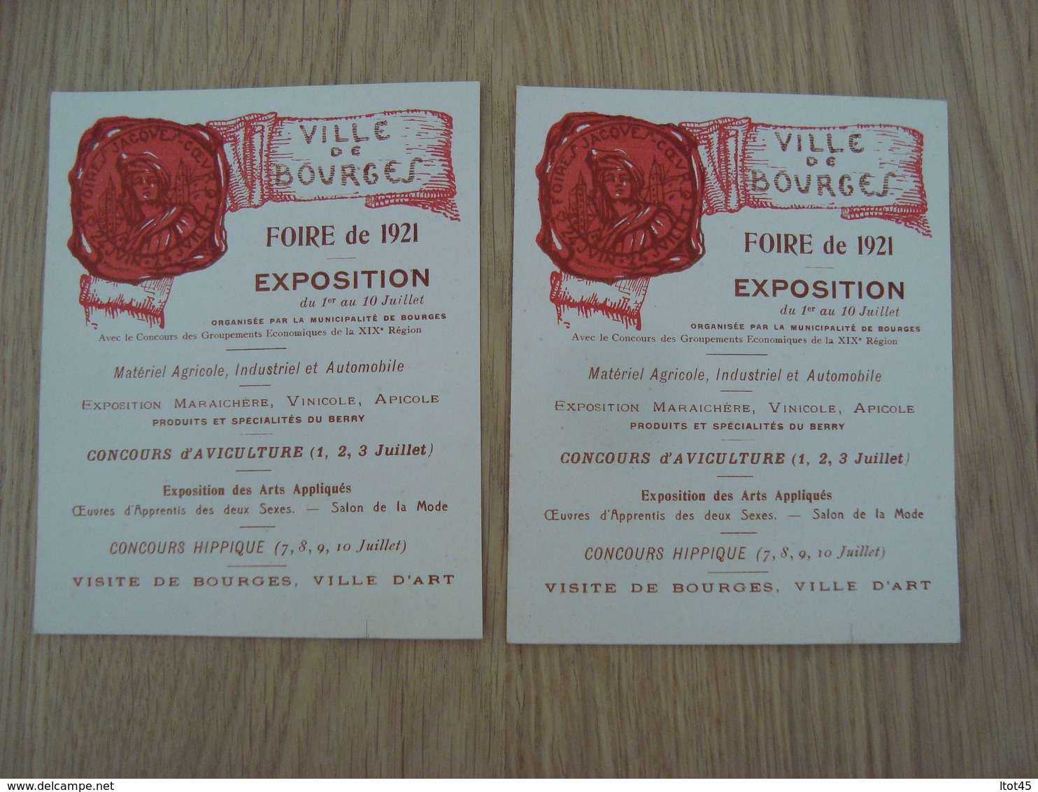 LOT DE 2 DOCUMENTS PUBLICITAIRES FOIRE DE 1921 BOURGES - Publicités