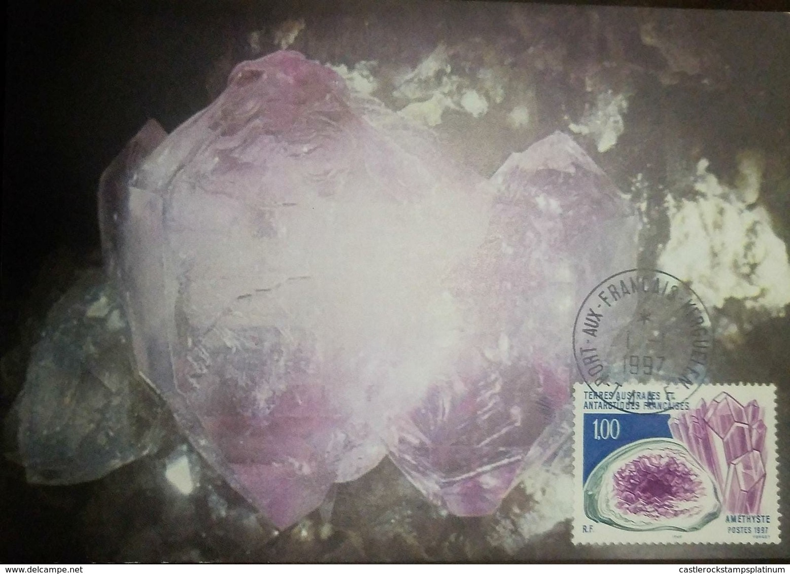 L) 1997 FRENCH SOUTHERN AND ANTARCTIC LANDS, MINERALS, AMETHYSTE, PURPLE, MAXIMUM CARD - Nuevos