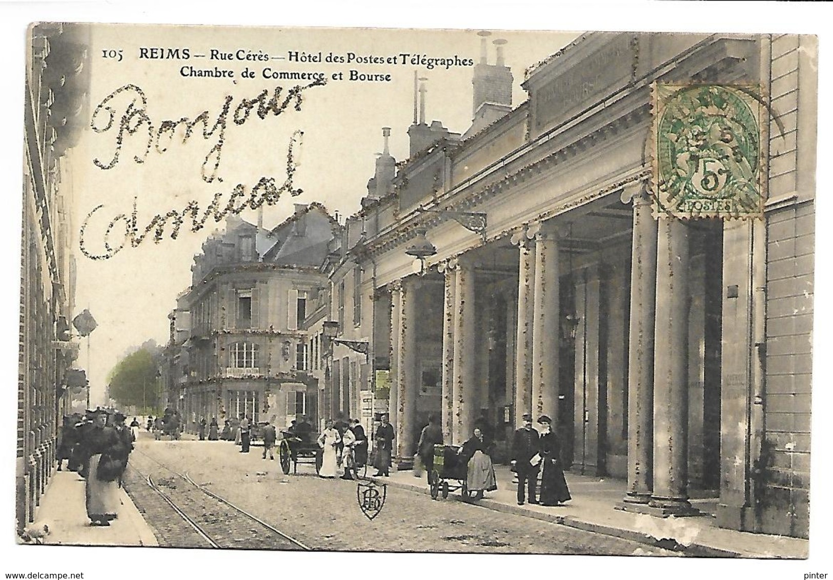 REIMS - Rue Cérès - Hôtel Des Postes Et Télégraphes, Chambre De Commerce Et Bourse - Carte Pailletée - Reims