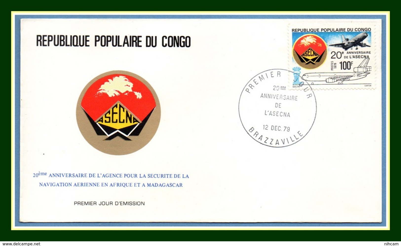 FDC Congo 1979 20 Ans ASECNA Sécurité Navigation Aérienne Afique Et Madagascar Avion Plane - FDC