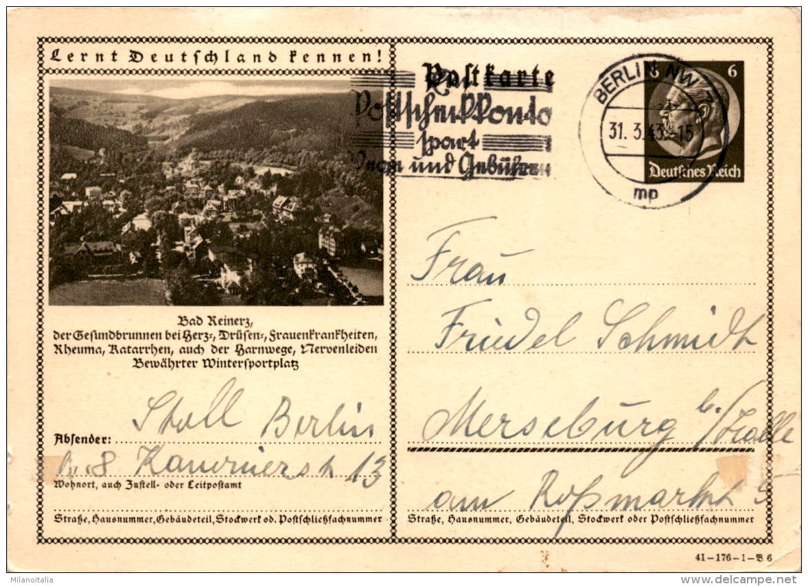 Postkarte Mit Bild: Bad Reinerz * Poststempel Berlin 31. 3. 1943 - Polen