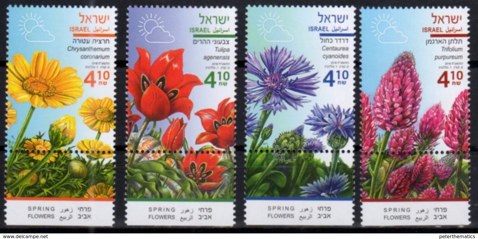 ISRAEL, 2018, MNH, SPRING FLOWERS, 4v+TABS - Other & Unclassified