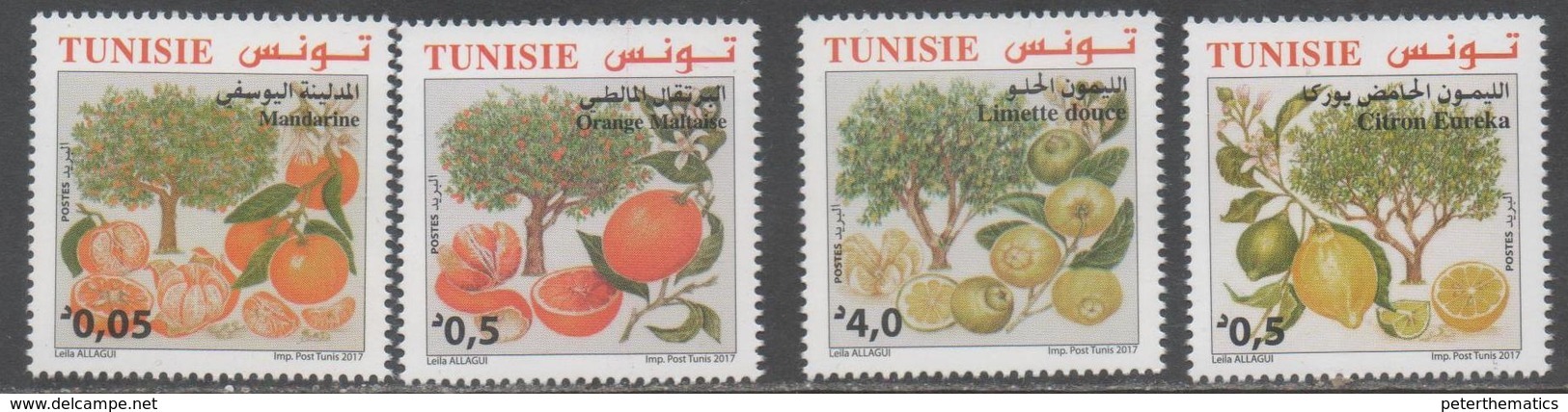TUNISIA, 2017, MNH, CITRUS FRUIT, ORANGES, LIMES, MANDARINS, LEMONS,4v - Fruits
