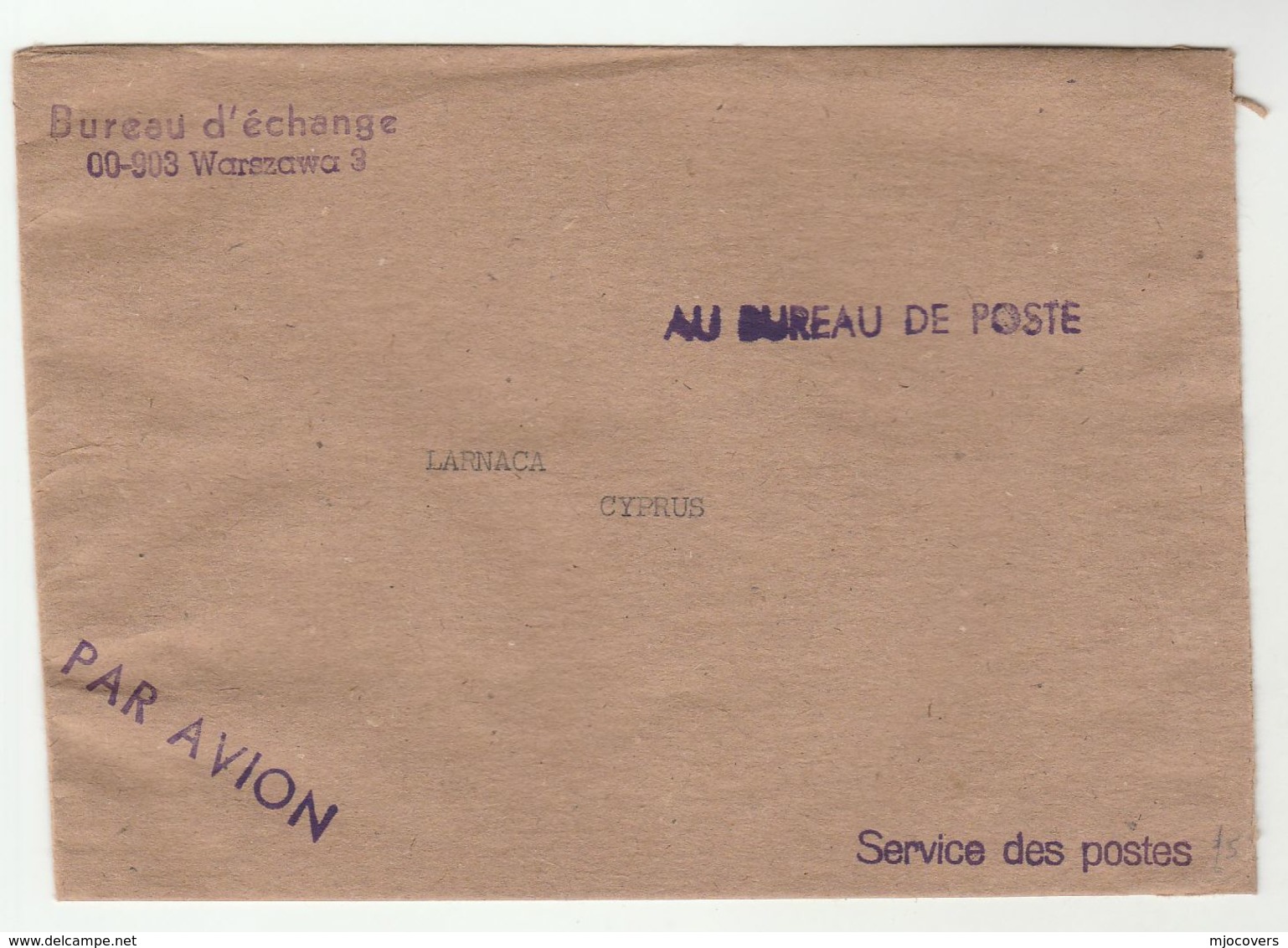 Bureau D'Echange WARSAW To LARNICA Bureau De Poste Poland To Cyprus COVER - Covers & Documents