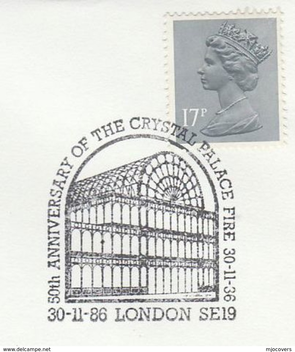 1986 Crystal Palace FIRE 50th Anniv EVENT COVER Gb  Stamps London Glass Building - Firemen