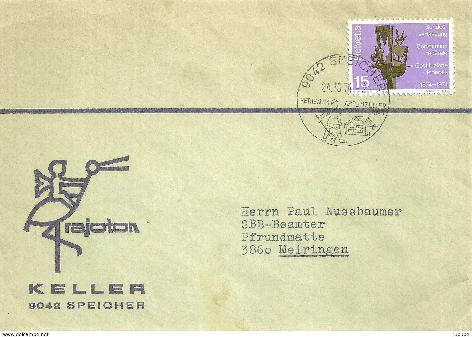 Motiv Brief  "Rajoton, Keller, Speicher"         1974 - Lettres & Documents