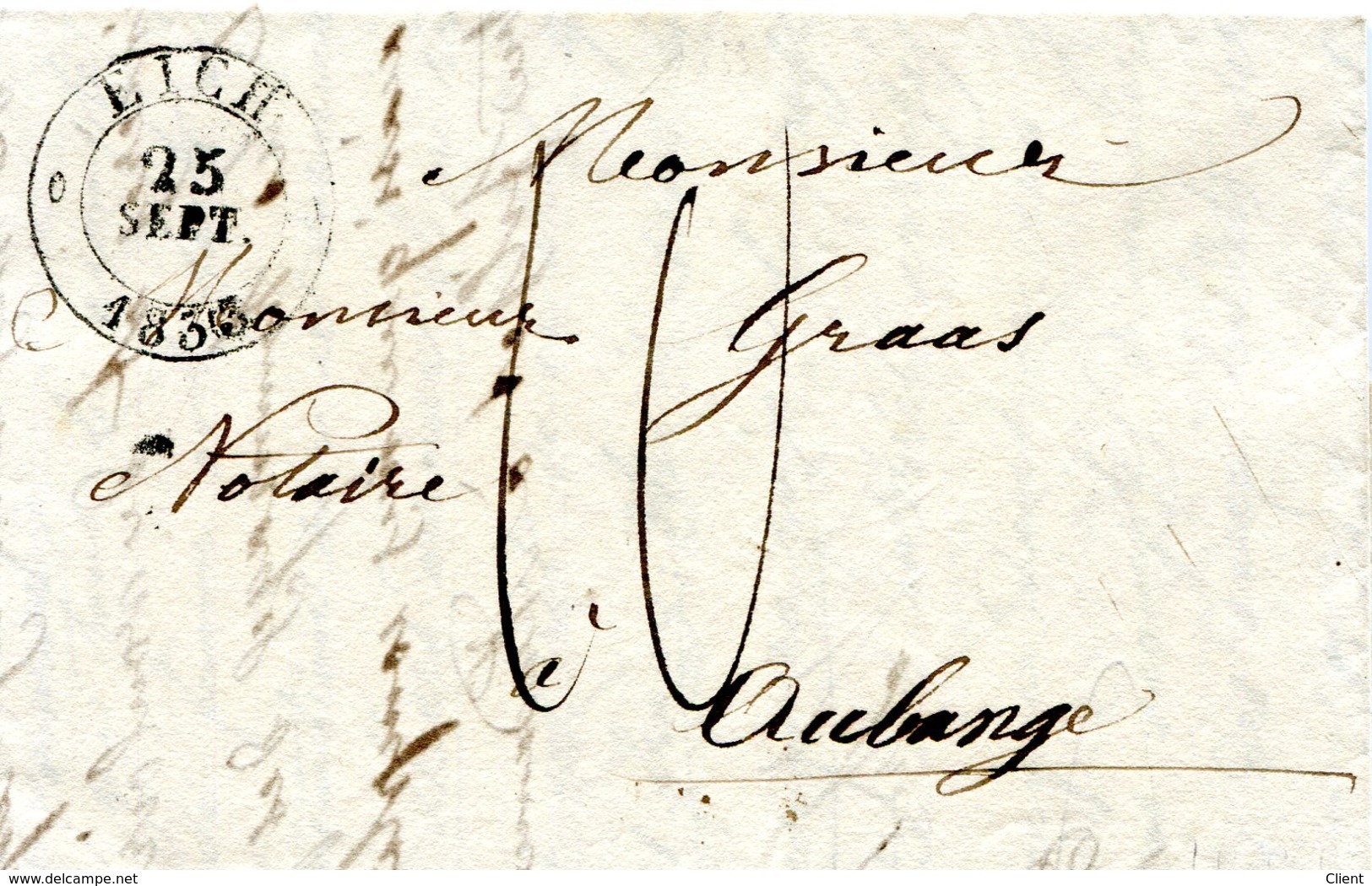 Luxembourg - Lettre Préphilatélie 1833 - Pour Le Notaire Grass à Aubange Avec Cachet EICH - ...-1852 Préphilatélie