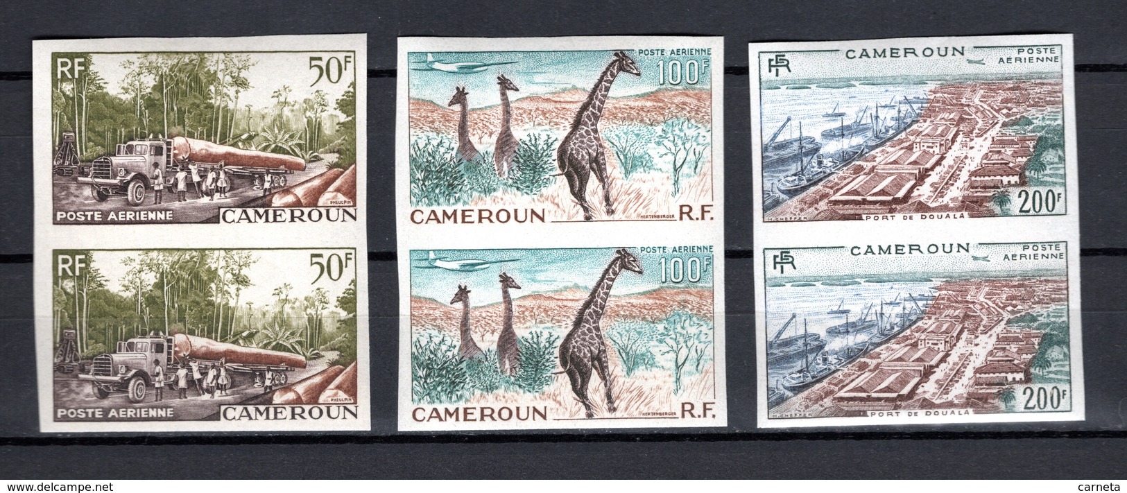 CAMEROUN PA N° 46 à 48 PAIRE NON DENTELES  NEUFS SANS CHARNIERE COTE 192.00€  BOIS CAMION GIRAFE ANIMAUX PORT - Airmail